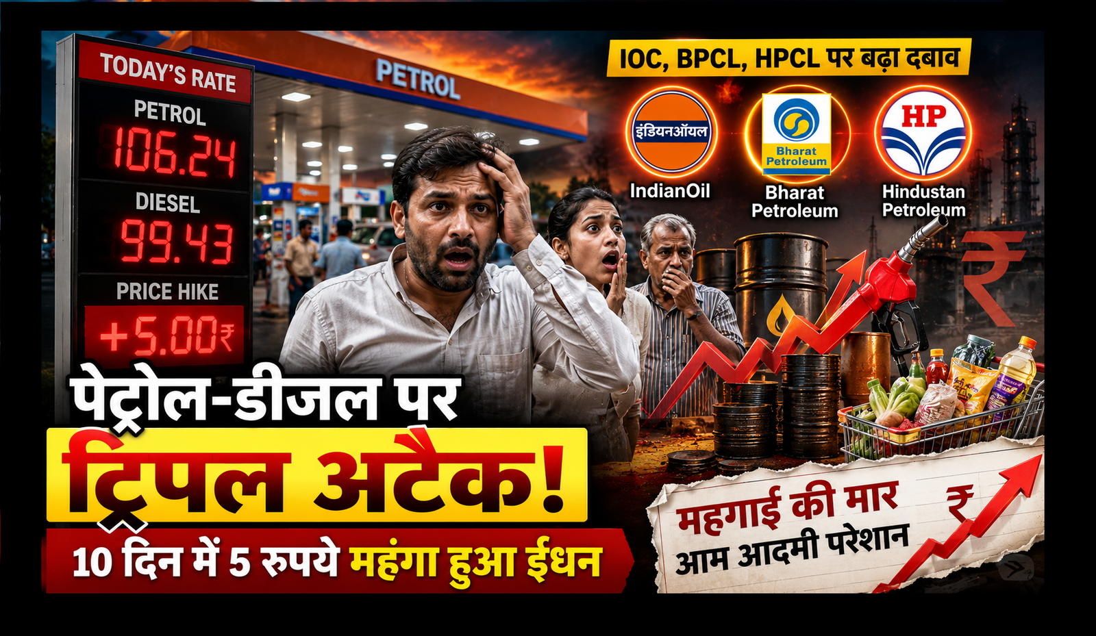 देश में पेट्रोल-डीजल की बढ़ती कीमतों को दर्शाता पेट्रोल पंप का दृश्य