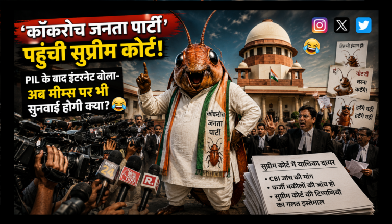 कॉकरोच जनता पार्टी विवाद को लेकर सुप्रीम कोर्ट और सोशल मीडिया मीम्स का प्रतीकात्मक दृश्य