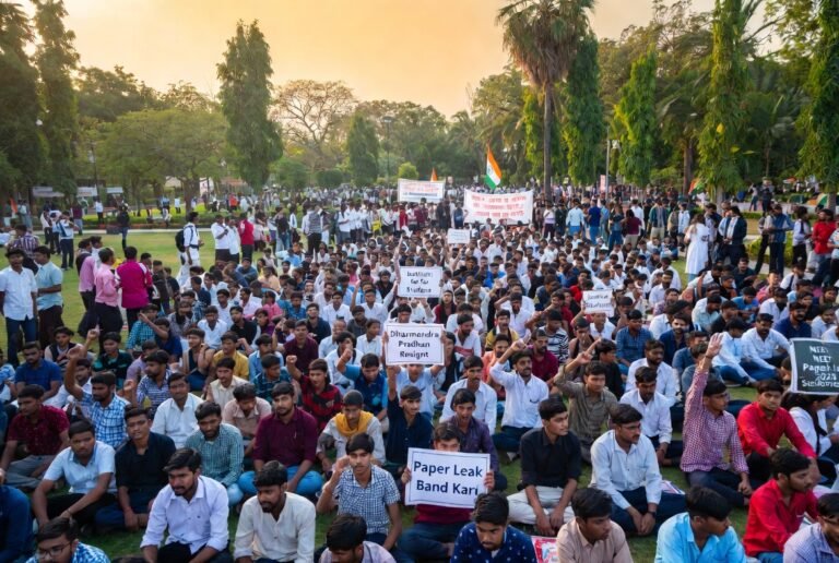 लखनऊ इको गार्डन में छात्रों का पेपर लीक के खिलाफ धरना प्रदर्शन 12 जून 2026